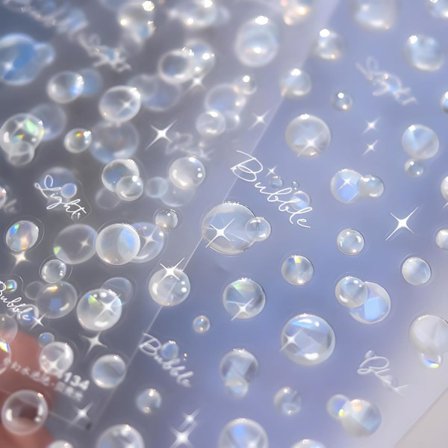 Boble Negleklistremerker Sommer Negleklistremerker for Neglekunst 5D Preget Boble Negledekorasjoner Stjerne Negledesign Selvklebende Neglekunstutstyr 