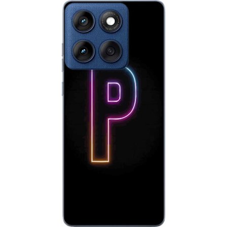 Kompatibel Mobilcover til Motorola Motorola Edge 60 Minimalistisk neonbogstav P i farvegradient og lyseffekt mod sort baggrund i digital neonstil