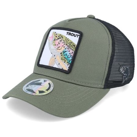 Skillfish - Grön trucker Keps - Kids Trout Pro Fishing Olive Green/Black Trucker @ Hatstore