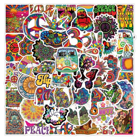 50 kpl Classic Psychedelic Hippie Art tarra rullalaudalle
