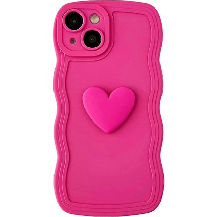 Sød 3D Kærlighedshjerte Krøllet Bølge Ramme Blød Kompatibel med iPhone Case (Sort, iPhone 13)