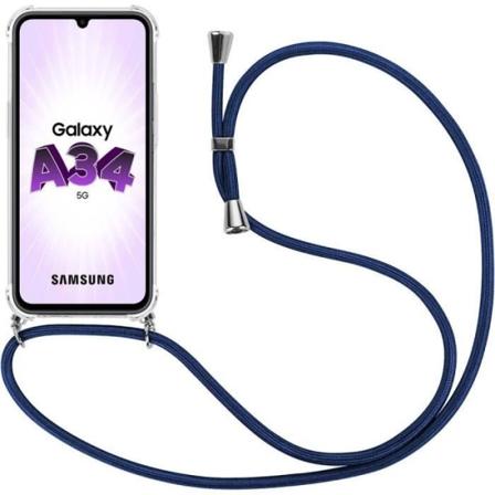 Etui til Samsung Galaxy A34 5G - Bløde anti-ridseforstærkede hjørner + marineblå skulderrem