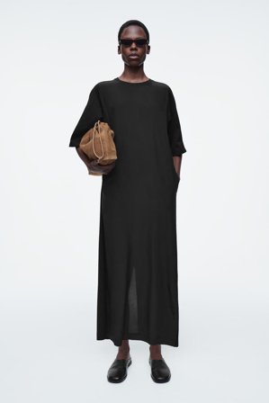 COS Women's Panelled Silk Midi T-Shirt Dress in Black