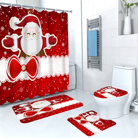 4 kpl Joulu Suihkuverho Vedenpitävä Rei'ittämätön Suihkuverhosetti WC-osasto Verho Suihkuteltta Suihkupeite Kylpyhuoneen Verho (koukkujen kanssa)