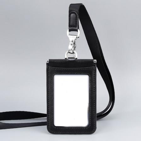 Nahkainen rintamerkkipidike selke ll henkil llisyystodistuksella luottokorttipaikka irrotettava kaulanauha k yntikortit naisille miehille Black 