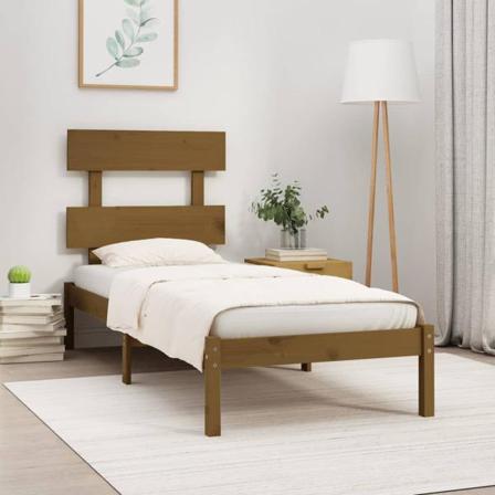 Vidaxl Sängram Honungsbrun Massiv Trä 90x190 Cm 3ft6 Brun