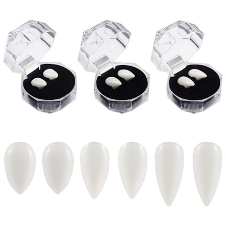 Vita vampyrtänder falska huggtänder för Cosplay 3 par Halloweenfest rekvisita (FMY)