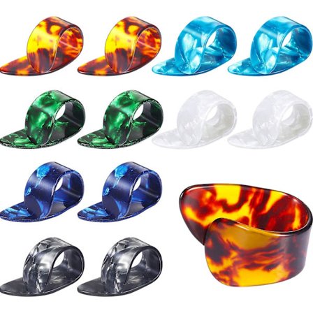 12 tum-plektrum, medium, platta och böjda, kyrilliska gitarrfingerplektrum (tum-plektrum)