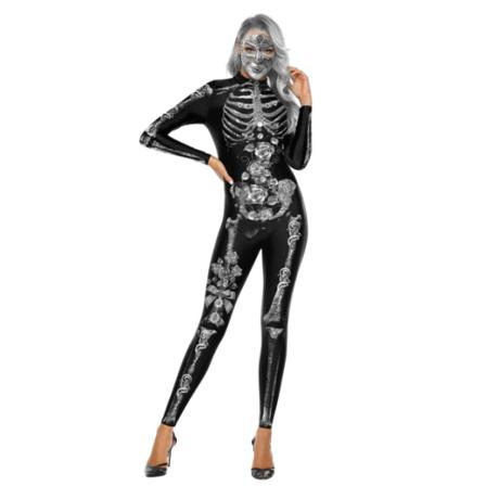 Sexig Skelettdräkt För Kvinnor Halloween Black Grey S