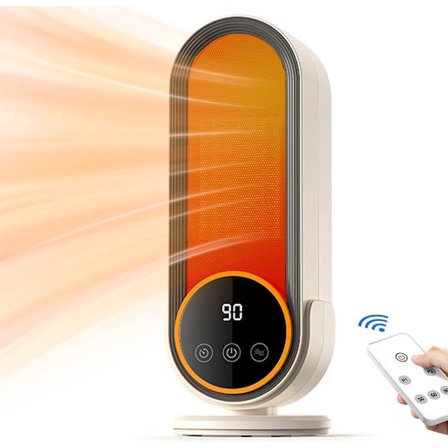 Elektrisk varmeovn, energieffektiv bærbar varmeovn med justerbar termostat, 1200W hurtigvarmende keramisk teknologi, fjernkontroll, hvit, 8x32CM