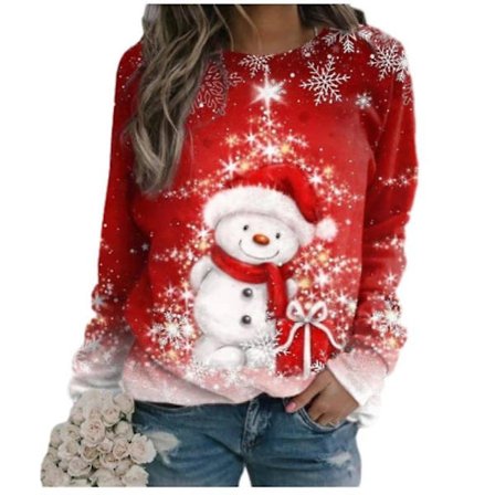 God Jul tröja för kvinnor Crewneck rolig snögubbe grafisk sweatshirt
