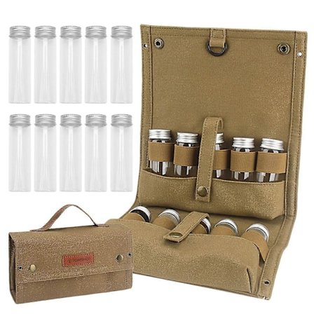TOMSHOO Bærbar Krydderpose med 10 Krydderglass Lerret Krydder Oppbevaringspose Organizer Krydderflaske (FMY)