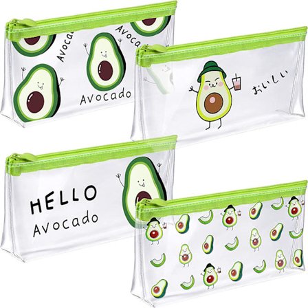 4 Stykker Avocado Penalhus Sødt Vandtæt Gennemsigtig Penal Taske Avocado Pen Markør Holder Pose Boks Lynlås Penalhus Makeup Tasker Papirvarer 