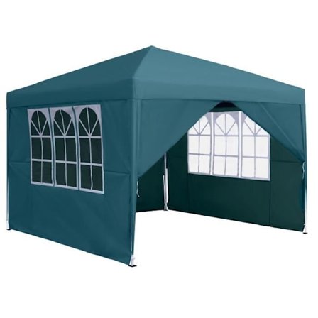 UISEBRT 3 x 3 m hopfällbara trädgårdslusthus med 4 sidopaneler och solskyddsväska Vattentät trädgårdslusthus (grön)
