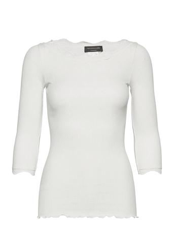 Organic T-Shirt Boat Neck W/Lace T-shirts & Tops Long-sleeved Vit Rosemunde