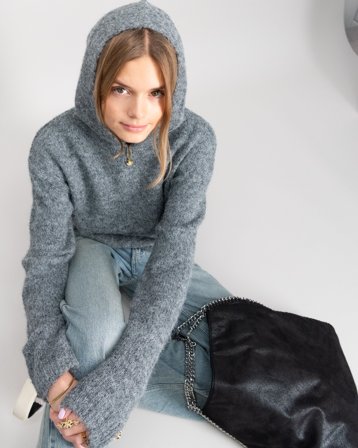 LMTD NLFNULO LS SHORT KNIT W. HOOD Gris Pulls Fille - Kids Brand Store