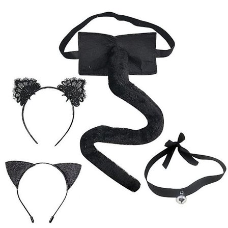 1 set cosplay kattkostym set djuröron pannband svans krage set halloween katt cosplay set