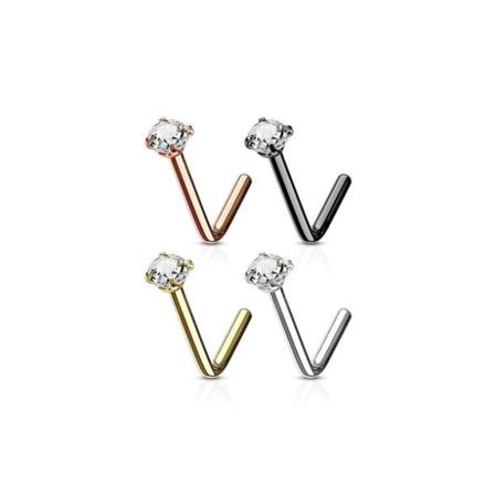 Pakkauksessa 4 L-nenälävistystä 316L terästä, 3 mm pyöreä CZ
