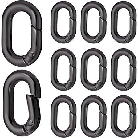 10 stk Små Ovale Fjærkarabinkroker Metall Nøkkelring Liten Spenne Fjær Snapkrok for Reise Fiske Camping Vandring Hengekøyer Svart