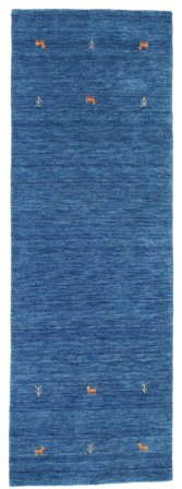 Wool Rug Gabbeh Loom Two Lines Blue Runner Small Oeko-Tex