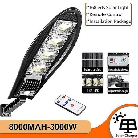 3000w uppgraderad 8000mah solar gatubelysning utomhus vattentät led för trädgårdsvägg justerbar vinkel solar lampa med lägen fjärrkontroll