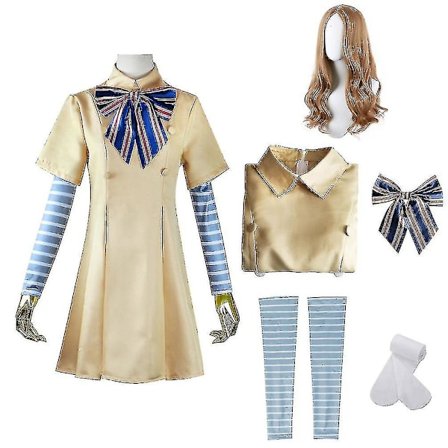 Girls Kids M3gan Cosplay Costume With Wig 5 Pack Horror Film M3gan Dress Suit Carnival Party Halloween Dress Up Outfit -a