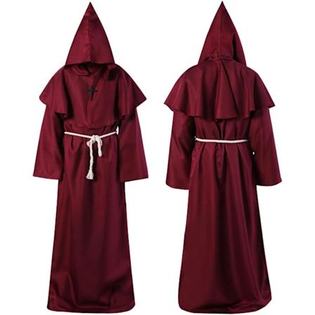 Halloween dekoration, middelalderlig renæssance, munk med snor, mænd præster med kors til temafest halloween cosplay karneval og karneval Vinröd L