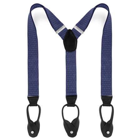 Szerokie ciemnogranatowe szelki w kropki na guziki dla mężczyzn - Szelki na guziki