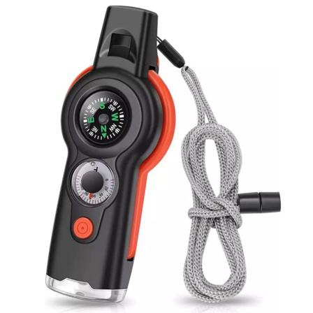 Nödöverlevnadsvisselpipa 7 i 1 med kompass termometer LED-ljus förstoringsglas reflektor för utomhusbåtliv vandring camping djungeljakt gåva