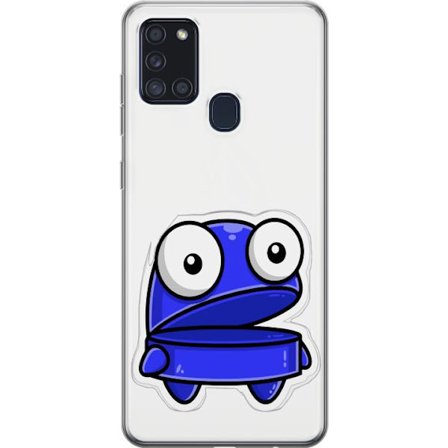 Kompatibel Mobilcover til Samsung Samsung Galaxy A21s Blå tegneseriefigur med åbent udtryk og store øjne i sjov illustration