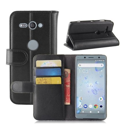 Sony Xperia XZ2 Compact ægte læder Magnetisk flip etui - Sort