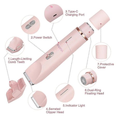 Damebarbermaskin for intimområder, hårfjerning, rosa modell: ZB-0236L