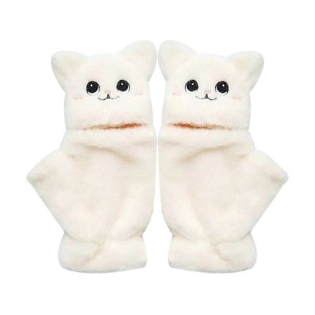 Vinter Fingerløse Handsker til Kvinder, Konvertible Varme Halvfinger Vanter Flip Tops, Kat Plys Handsker rosa[HK]