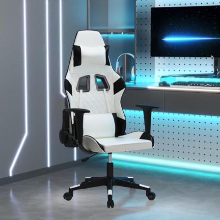 Vidaxl Gamingstol Med Massage Vit Och Svart Konstläder Svart