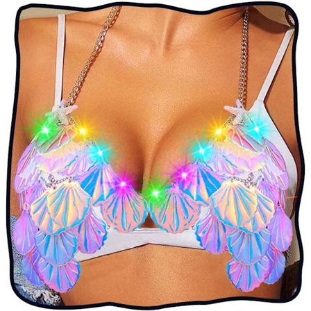 Skal Lysende Kropskæde Bikini LED Brystkæder Sommer Strand BH Tilbehør til Kvinder
