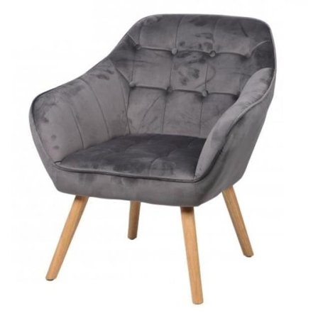 Fåtölj - UL - NORTH - Sammet - Mörkgrå - Vintage stil