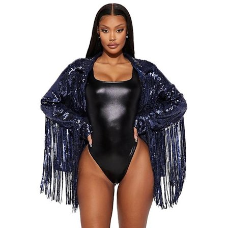 Dame Sequin Langærmet Jakke, Kvaster Frynser Cardigan Frakke