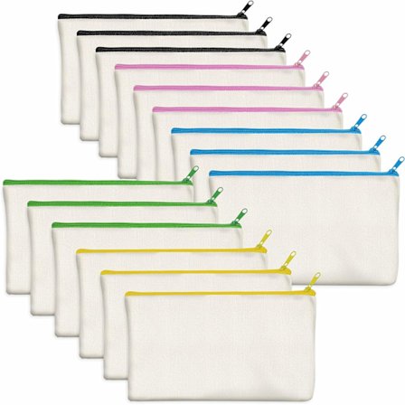 Paket med 15 Virgin Cotton Bags Craft Zipper Bags Sminkväska för Fi