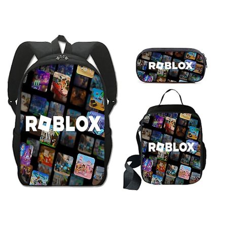 Børns Roblox Skole Taske Tredelt Sæt Omkringliggende Polyester Enkeltlags Blyantspose Frokostpose Rygsæk Pakke