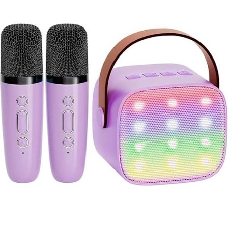 Mini Karaoke Maskin for Barn, Bærbar Bluetooth Høyttaler med Trådløs Mikrofon, Julegaver til Jenter 4-10 År (Lilla)