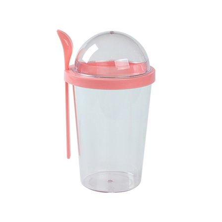 Salladsskål med sked, lock, frukostskål, yoghurtkopp, bärbar mjölkkopp havregrynsskål, rosa