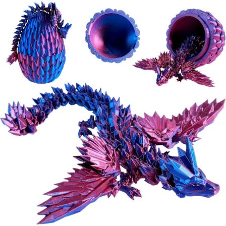 3D-Printet Drage i Æg, Leddelt Krystaldrage med Æg, Mysterium Fleksible Led Drage Fidget Legetøj Påskeæg Jagt
