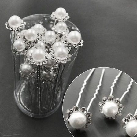 20 st Pärlblomma Hårnål Stick Brudhårnål VIT