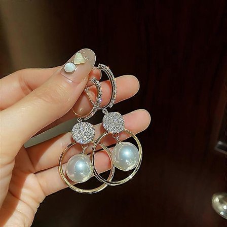 Nya Mode Guldpläterade Kristall Pärlcirklar Örhängen Hoop Drop Dam Smycken