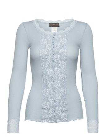 Organic Cardigan Ls W/Lace Blue Rosemunde