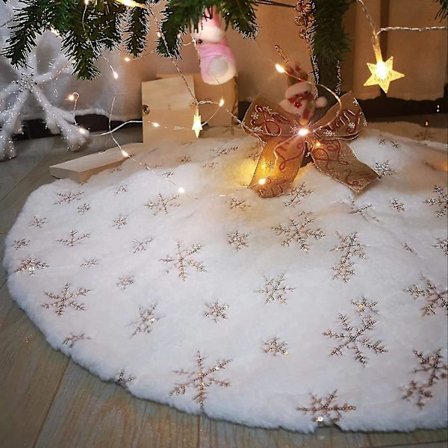 90 cm Juletre Skjørt i Kunstig Pels, Hvit, Julepynt