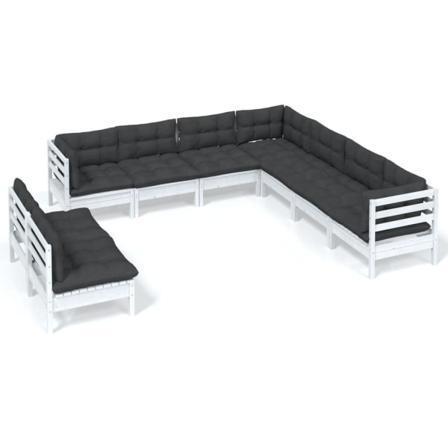 Vidaxl Loungegrupp Med Dynor 9 Delar Vit Massiv Furu Vit