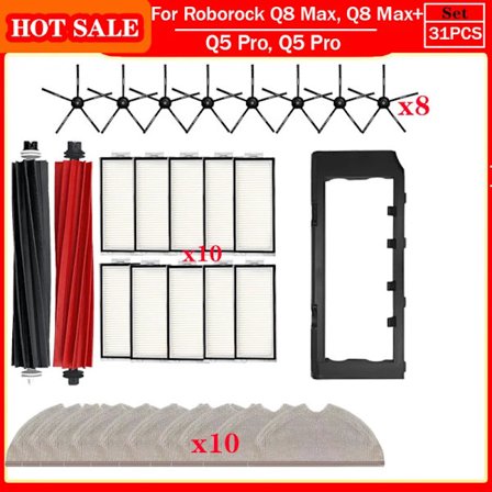 Roborock Q5 Pro, Q5 Pro+, Q8 Max, Q8 Max+ Reservdelar Huvudborste Sidoborste Hepa Filter Mopp Dammpåse Tillbehör