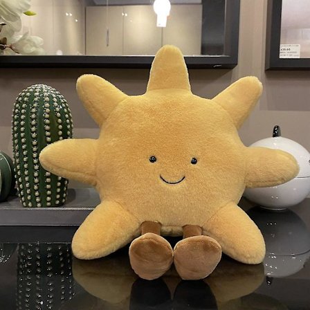 Søt Smilende Gult Sol Plushie Fyllt Koselig Plysj Leke For Barnerom Dekor Sofa Kast