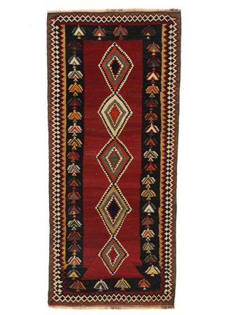 133X299 Tapete Kilim Vintage Oriental Passadeira Preto/Vermelho Escuro (Lã, Pérsia/Irão) Carpetvista